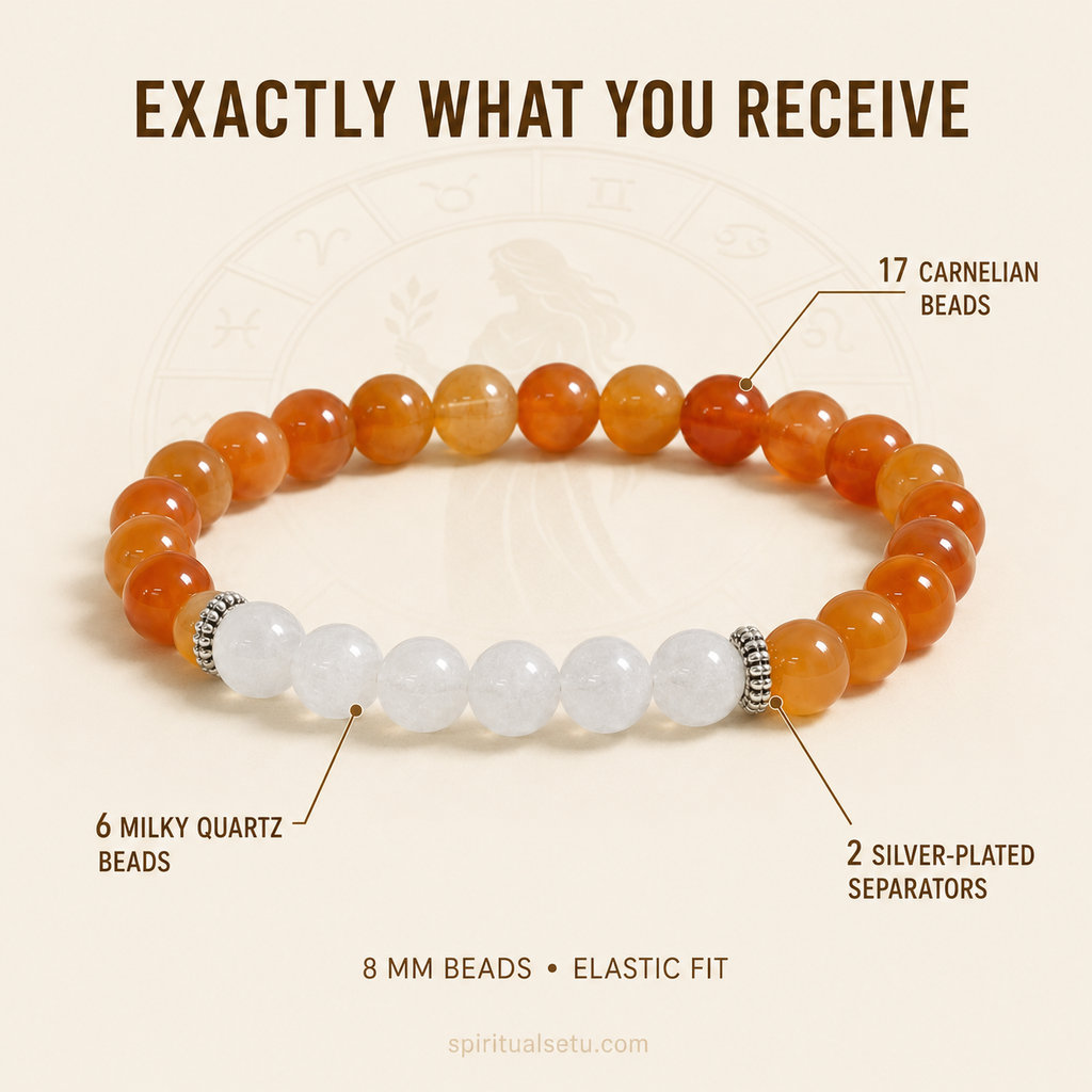 Virgo zodiac Bracelet | कन्या राशि — Carnelian & Milky Quartz