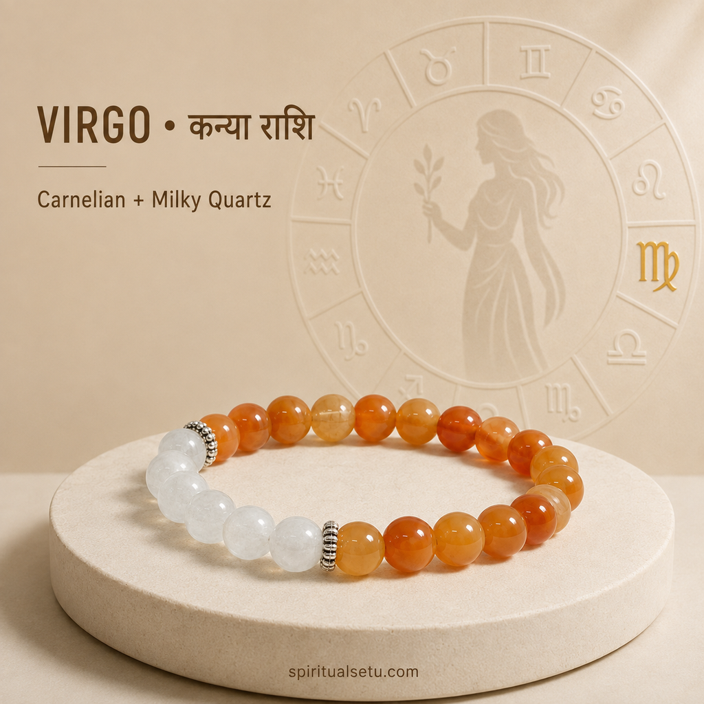 Virgo zodiac Bracelet | कन्या राशि — Carnelian & Milky Quartz