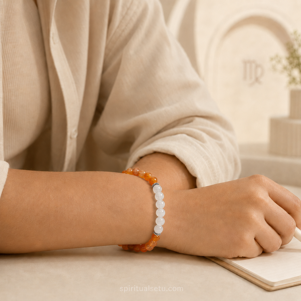 Virgo zodiac Bracelet | कन्या राशि — Carnelian & Milky Quartz