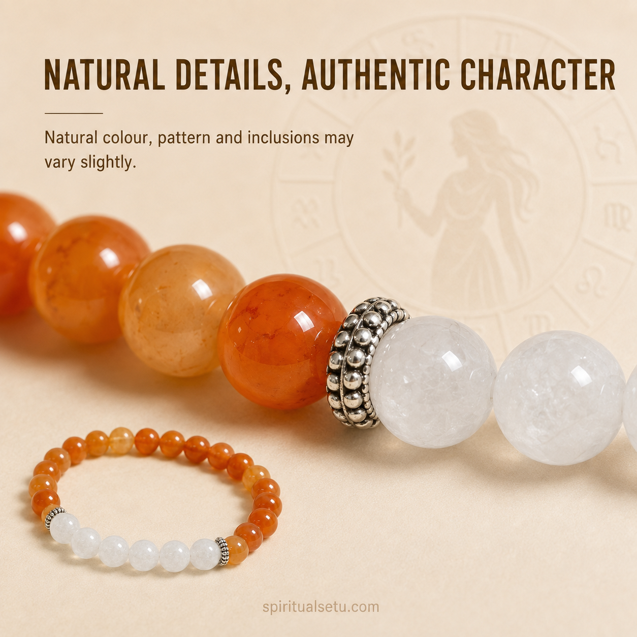 Virgo zodiac Bracelet | कन्या राशि — Carnelian & Milky Quartz