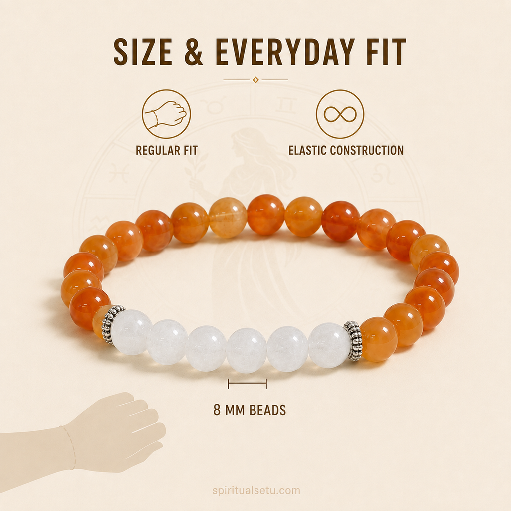 Virgo zodiac Bracelet | कन्या राशि — Carnelian & Milky Quartz