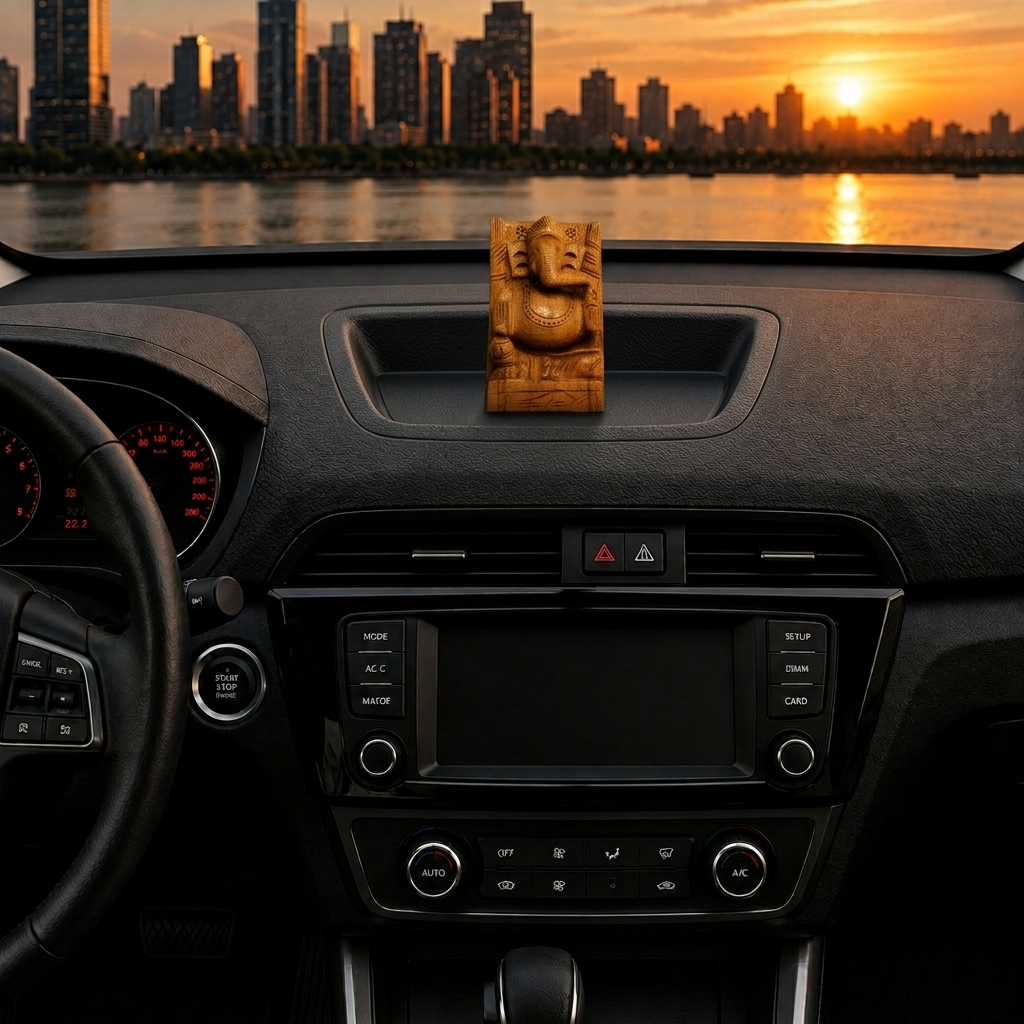 Handcrafted Wooden Ganesha Idol – Pure Savan Wood | Vastu Ganpati for Home, Office & Car Dashboard | Spiritual Setu