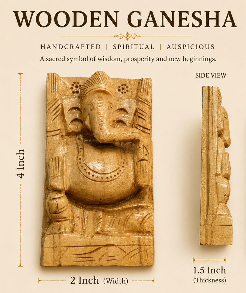 Handcrafted Wooden Ganesha Idol – Pure Savan Wood | Vastu Ganpati for Home, Office & Car Dashboard | Spiritual Setu